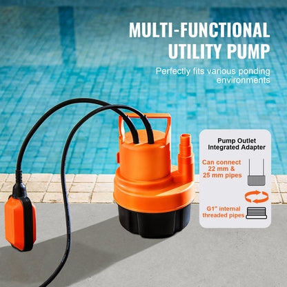Submersible Utility Pump Sump Pump 320W 1585 GPH/6002 LPH 23 ft/7 m Head Water Pump