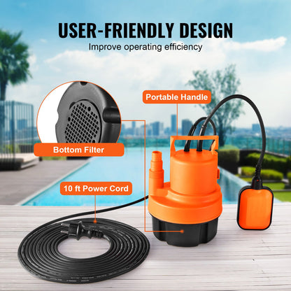 Submersible Utility Pump Sump Pump 320W 1585 GPH/6002 LPH 23 ft/7 m Head Water Pump