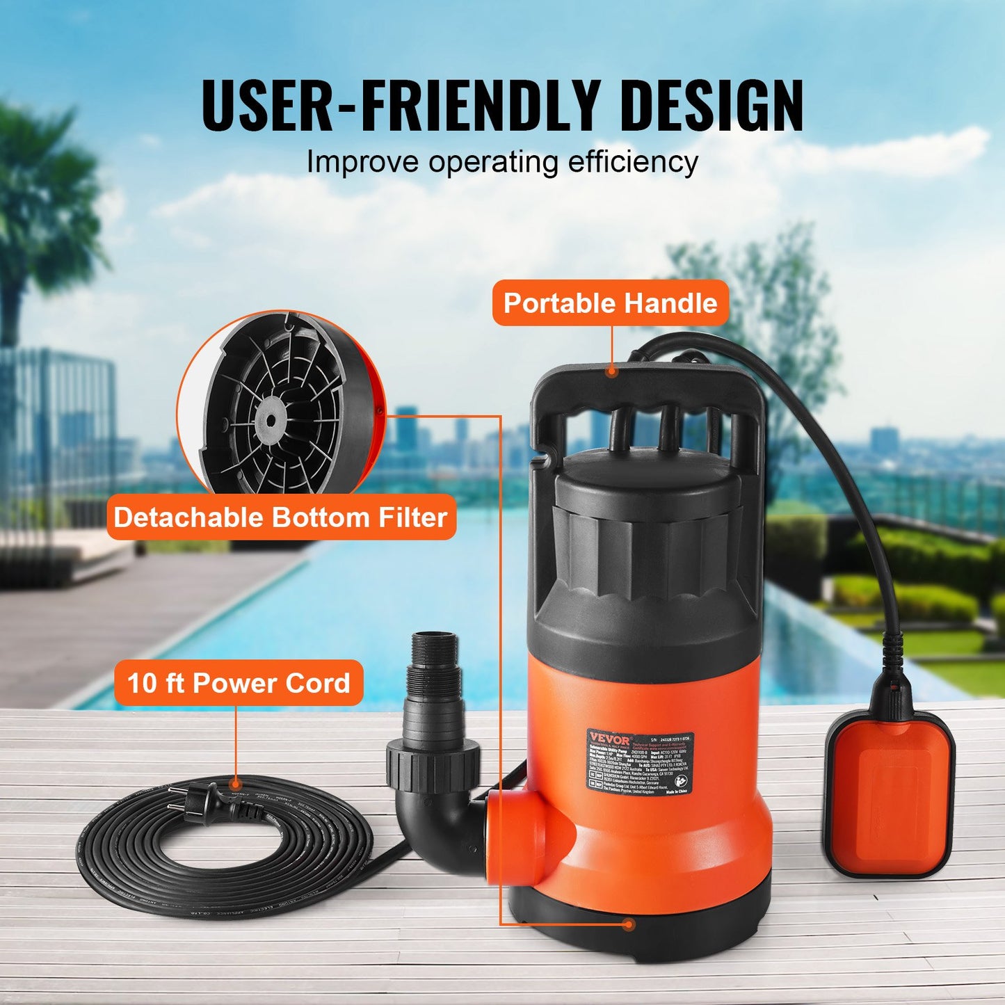 Submersible Utility Pump Sump Pump 400W 2510 GPH/9506 LPH 26 ft/7.9 m Head Water Pump