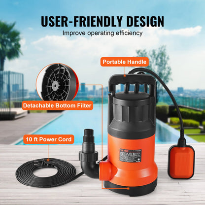 Submersible Utility Pump Sump Pump 400W 2510 GPH/9506 LPH 26 ft/7.9 m Head Water Pump