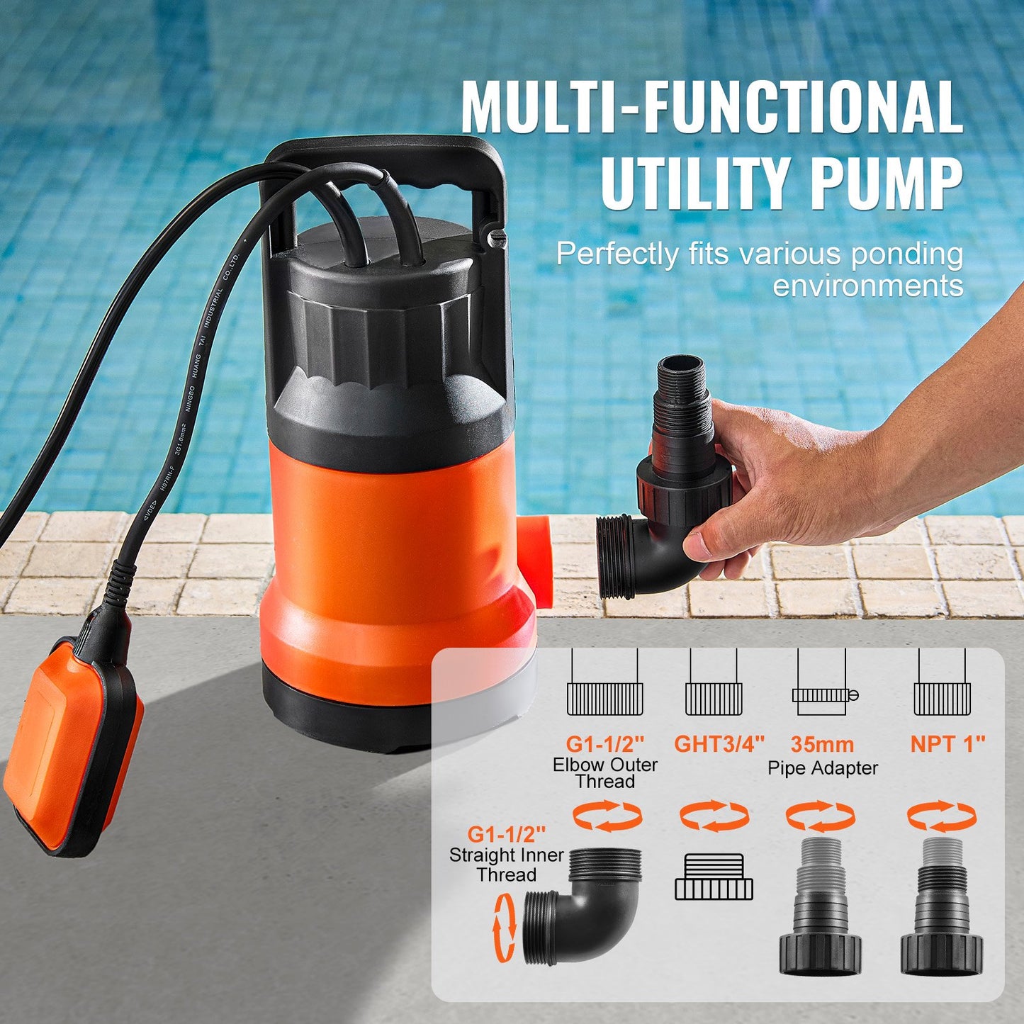 Submersible Utility Pump Sump Pump 700W 4148 GPH/15,700 LPH 33 ft/10 m Head Water Pump
