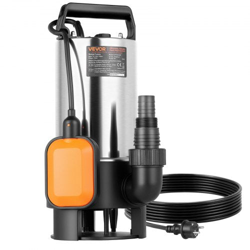 710W Submersible Sump Pump, 20000 L/H, Stainless Steel Submersible Sewage Dirty Clean Water Pump with Automatic Float Switch, Long Cord, 9M Max Lift, for Pools, Garden, Pond, Flooded Areas