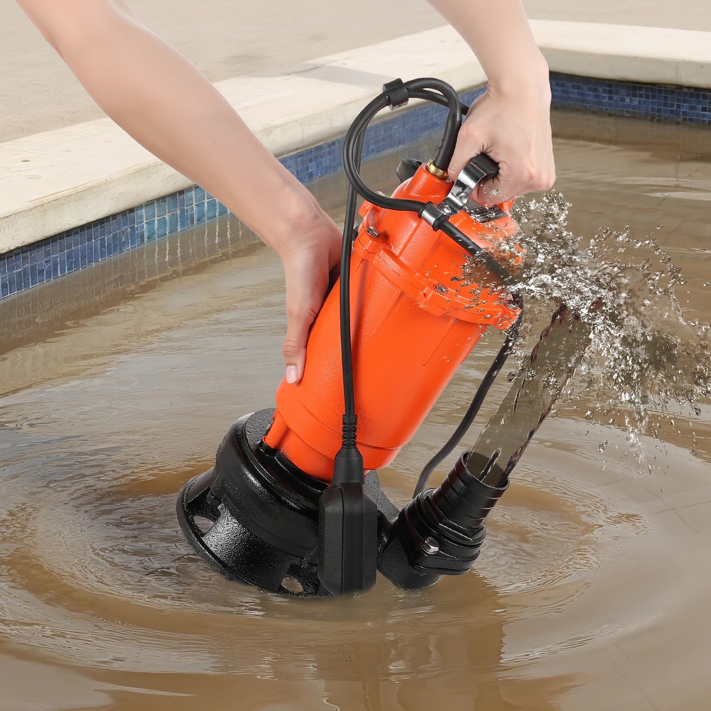 1500W Submersible Trash Pump, 22800 L/H, Cast Iron Submersible Sump Sewage Pump with Automatic Float Switch, 18M Max Lift, Draining Dirty Clean Water, for Pools, Garden, Pond, Flooded Areas