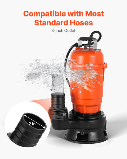 550W Submersible Trash Pump, 18000 L/H, Cast Iron Submersible Sump Sewage Pump with 2 in Discharge, 10M Max Lift, Draining Dirty Clean Water, for Pools, Garden, Pond, Basement, Flooded Areas