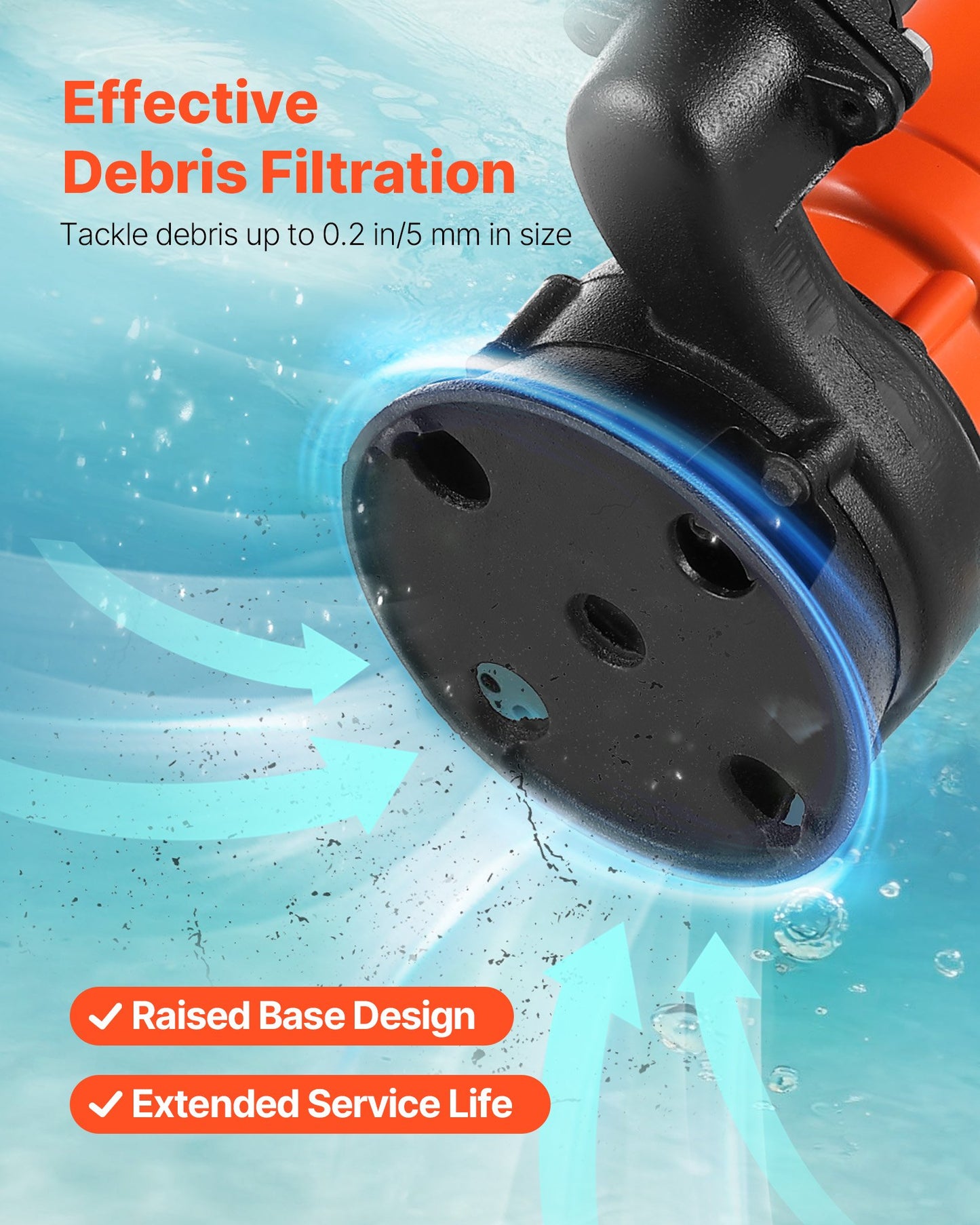 550W Submersible Trash Pump, 18000 L/H, Cast Iron Submersible Sump Sewage Pump with 2 in Discharge, 10M Max Lift, Draining Dirty Clean Water, for Pools, Garden, Pond, Basement, Flooded Areas