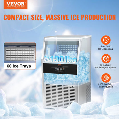 Commercial Ice Maker Freestanding Cabinet Machine 56 kg/24H 60 Ice Cubes