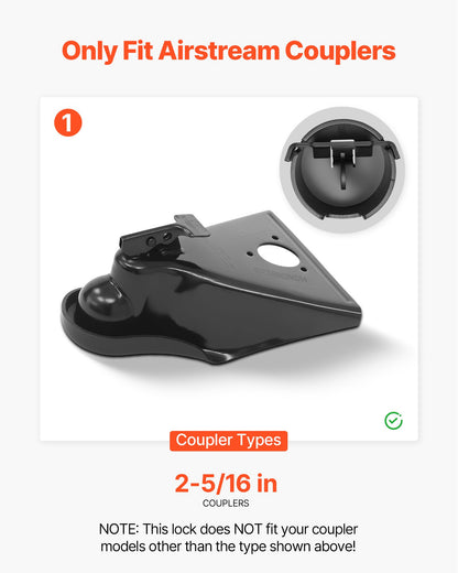 Trailer Lock, Fits 58.6 mm Airstream Couplers, Heavy Duty Hitch Lock with 3 Keys Secures Security Chains, Rust-resistant, Anti-Theft Trailer Tongue Locks for RV, Trailer, and Boat