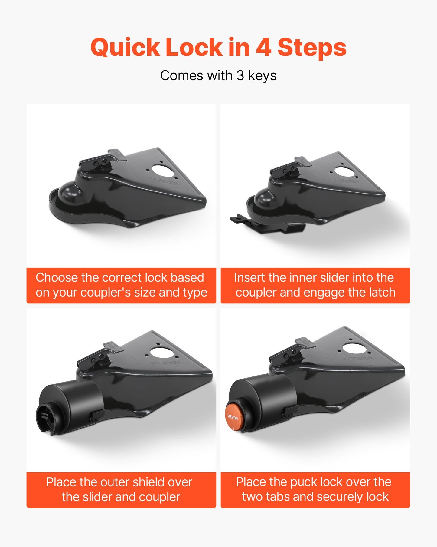 Trailer Lock, Fits 58.6 mm Airstream Couplers, Heavy Duty Hitch Lock with 3 Keys Secures Security Chains, Rust-resistant, Anti-Theft Trailer Tongue Locks for RV, Trailer, and Boat