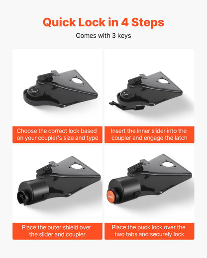 Trailer Lock, Fits 58.6 mm Airstream Couplers, Heavy Duty Hitch Lock with 3 Keys Secures Security Chains, Rust-resistant, Anti-Theft Trailer Tongue Locks for RV, Trailer, and Boat