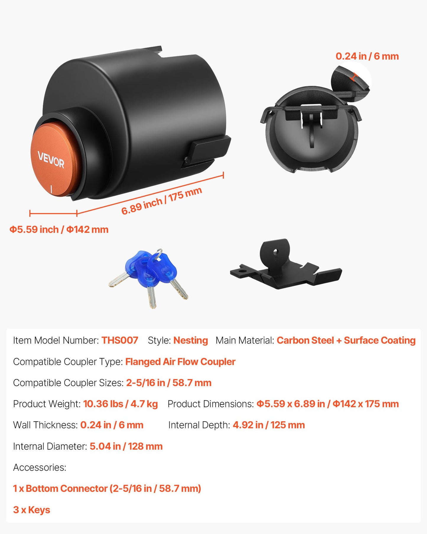 Trailer Lock, Fits 58.6 mm Airstream Couplers, Heavy Duty Hitch Lock with 3 Keys Secures Security Chains, Rust-resistant, Anti-Theft Trailer Tongue Locks for RV, Trailer, and Boat