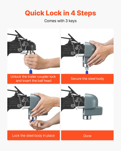 Trailer Coupler Lock, Fits 58.6 mm Cast/Bulldog Trailer Couplers, Heavy Duty Trailer Hitch Lock with 3 Keys, Corrision-resistant, Anti-Theft Coupler Ball Locks for RV, Trailer, Boat, Black