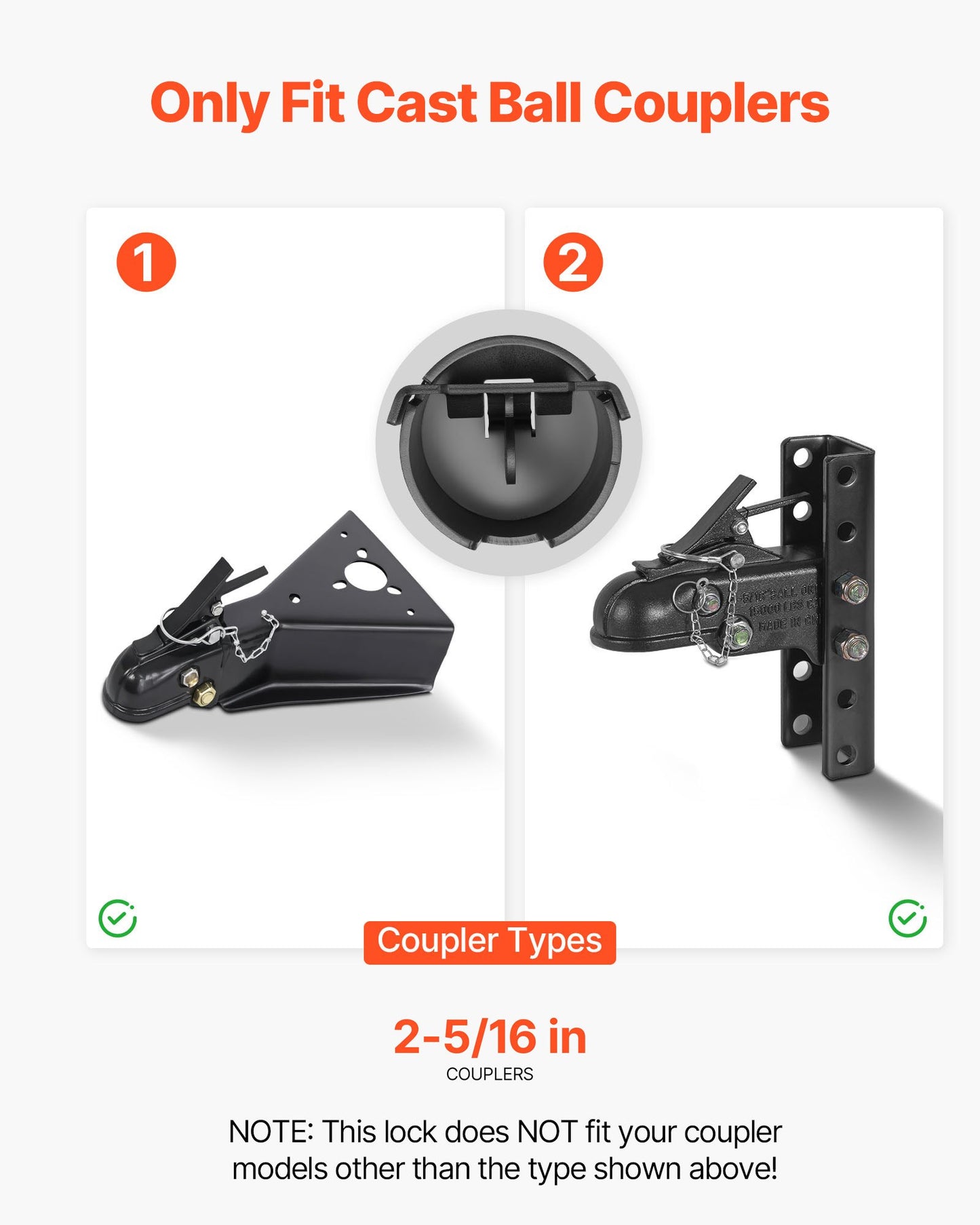 Trailer Lock, Fits 58.6 mm Cast Ball Couplers, Heavy Duty Hitch Lock with 3 Keys Secures Security Chains, Corrision-resistant, Anti-Theft RV Trailer Locks for RV, Trailer, Boat