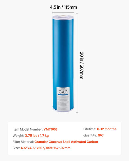 Ersatzkartusche für Hauswasserfilter, 11 x 51 cm (4,5" x 20") Aktivkohlefilter, Ersatzfilter für Hauswasserfiltersysteme, reduziert Chlor, Chemikalien, Geschmack und Geruch
