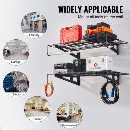 Garage Storage Shelving, 2 Pack, 4 x 2 ft Heavy Duty Garage Shelves Wall Mounted, 500 lbs Load Capacity(Total) Garage Storage Rack Floating Shelves, Suitable for Shop, Shed, Garage Storage