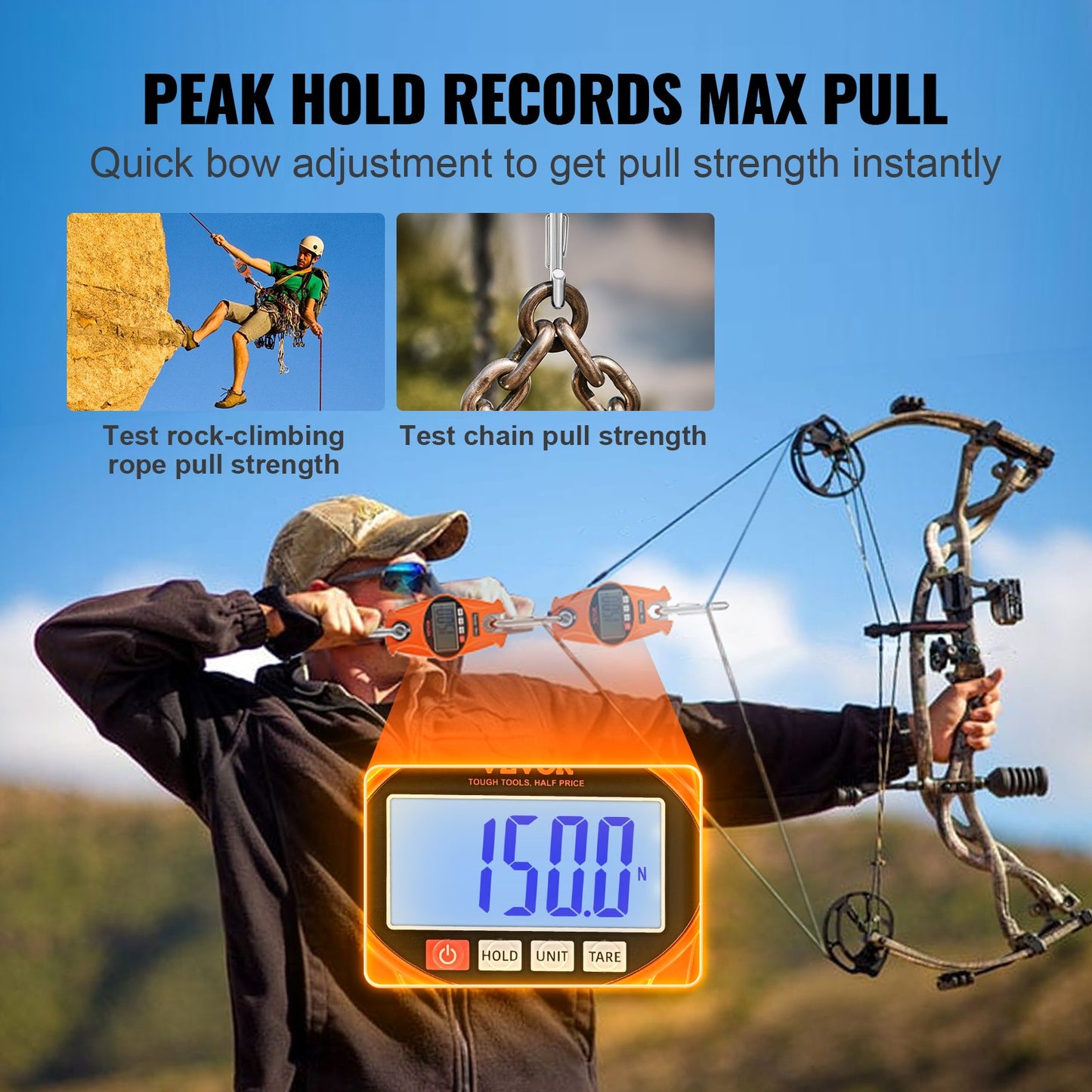 Digital Crane Scale, 660 lbs/300 kg, Industrial Heavy Duty Hanging Scale with Cast Aluminum Case & LCD Screen, Handheld Mini Crane with Hooks for Farm, Hunting, Fishing, Outdoor, Garage (Orange)