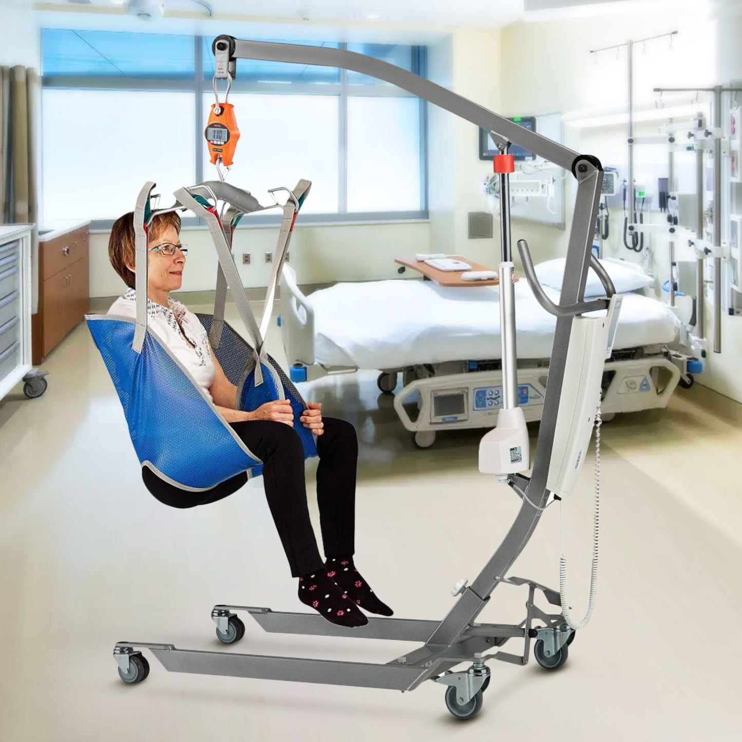 Digital Crane Scale, 660 lbs/300 kg, Industrial Heavy Duty Hanging Scale with Cast Aluminum Case & LCD Screen, Handheld Mini Crane with Hooks for Farm, Hunting, Fishing, Outdoor, Garage (Orange)