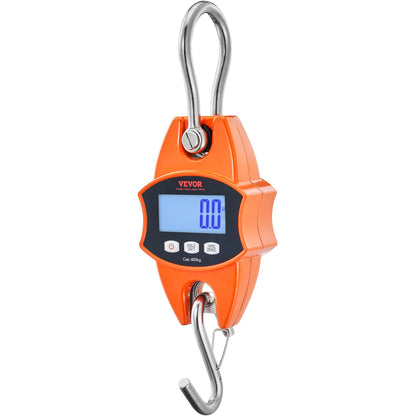 Digital Crane Scale, 880 lbs/400 kg, Industrial Heavy Duty Hanging Scale with Cast Aluminum Case & LCD Screen, Handheld Mini Crane with Hooks for Farm, Hunting, Fishing, Outdoor, Garage (Orange)