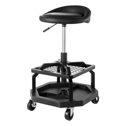 Rolling Shop Stool, Pneumatic Garage Seat/Work Stool with 300 lbs Capacity, Adjustable Height Roller Creeper Seat, 360° Swivel Padded Workshop Stool with Casters, for Garage, Shop & Auto Repair