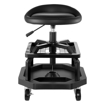 Rolling Shop Stool, Pneumatic Garage Seat/Work Stool with 300 lbs Capacity, Adjustable Height Roller Creeper Seat, 360° Swivel Padded Workshop Stool with Casters, for Garage, Shop & Auto Repair