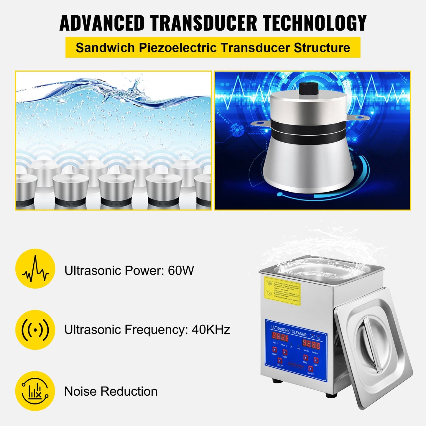 Ultrasonic Cleaner Ultrasonic Cleaning Device Heater Timer 60W