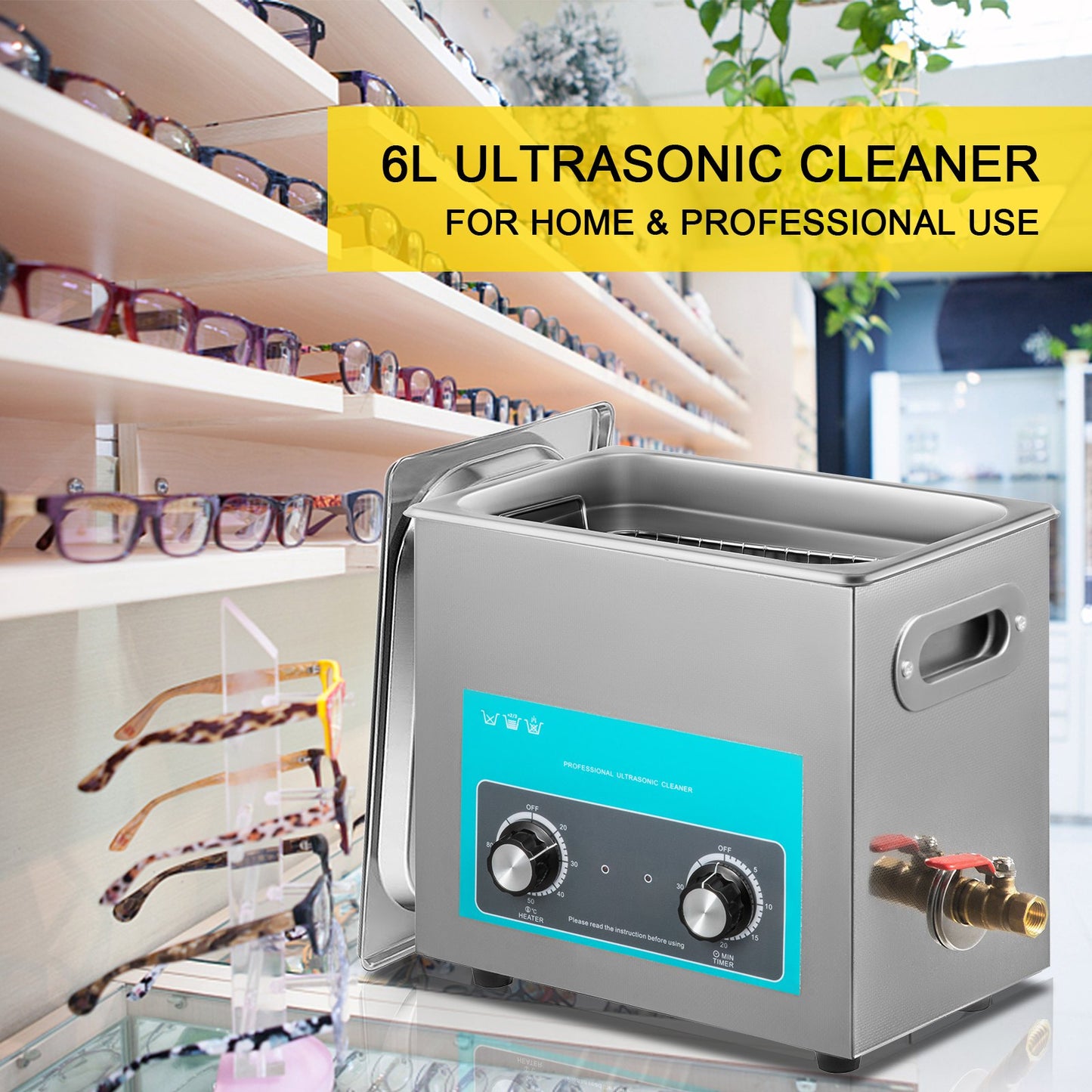 6.5L Ultrasonic Cleaner Jewelry Cleaner with Heater Timer for Jewelry Cleaning Knob Control Eyeglass Rings Dentures Music Instruments