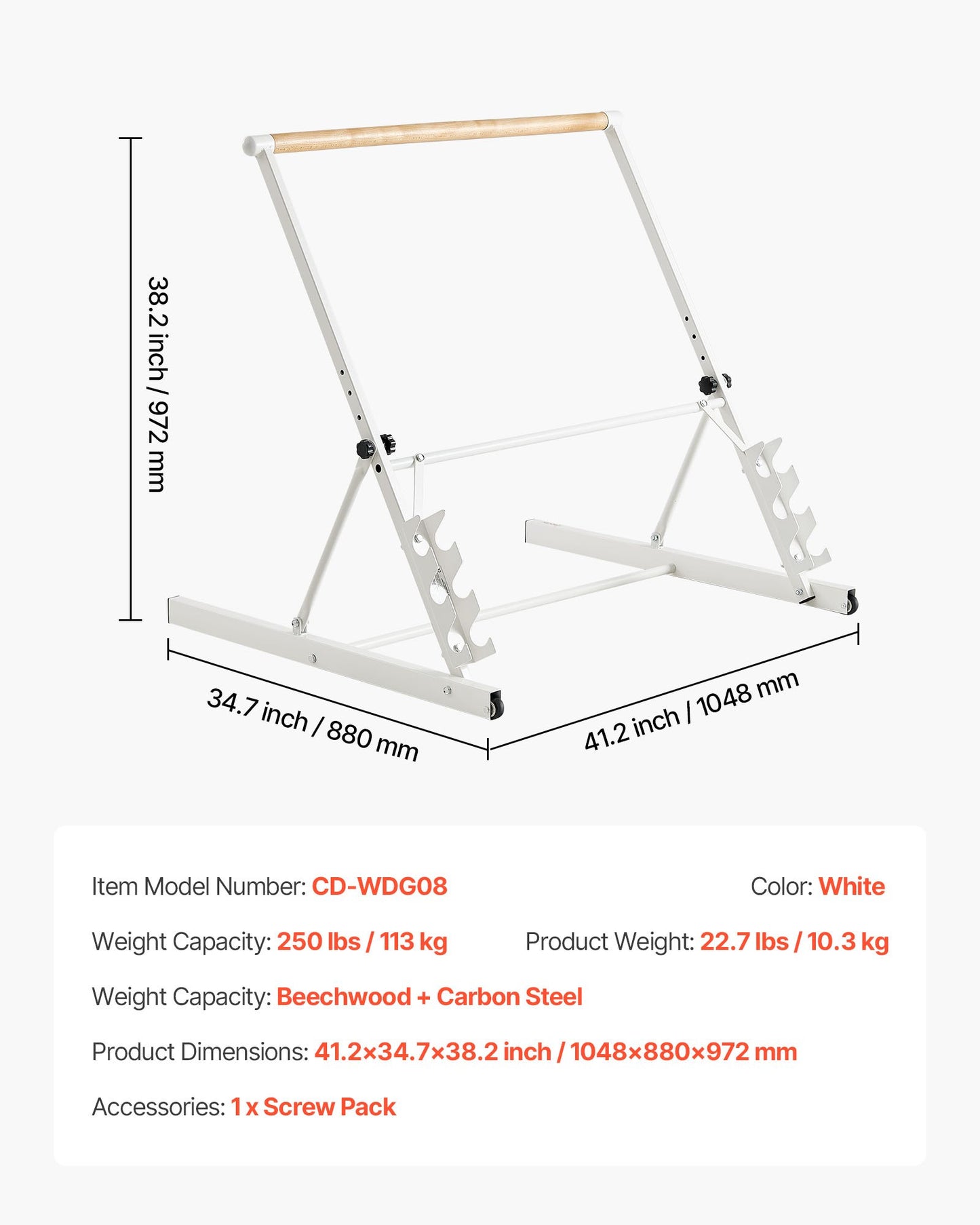 Ballet Barre, Freestanding Portable Barre Bar, Home Fitness Exercise Equipment for Abs, Arms, Strength, and Cardio, Easy to Store Foldable Stretching Dance Bars, 4 Level Height Adjustable