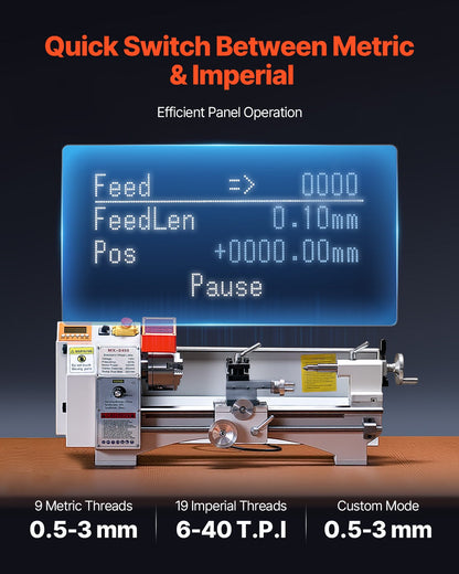 Metal Lathe Machine, 220 x 450 mm(8.7 x 18 in), Precision Bench Power Metal Lathe, Automatic Feed, 0-2500 RPM Variable Speed, 1250W Brushless Motor, for Processing Precision Parts Soft Metals Wood Plastics