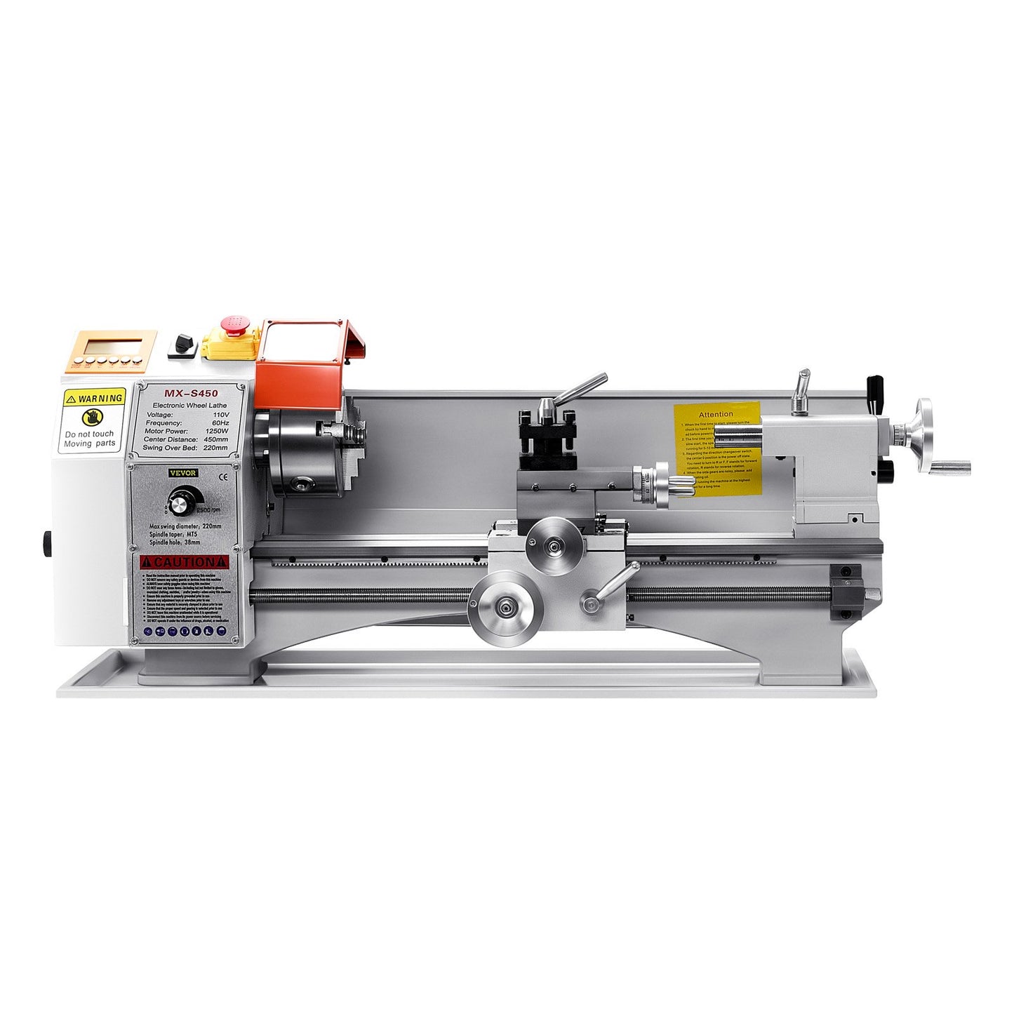 Metal Lathe Machine, 220 x 450 mm(8.7 x 18 in), Precision Bench Power Metal Lathe, Automatic Feed, 0-2500 RPM Variable Speed, 1250W Brushless Motor, for Processing Precision Parts Soft Metals Wood Plastics
