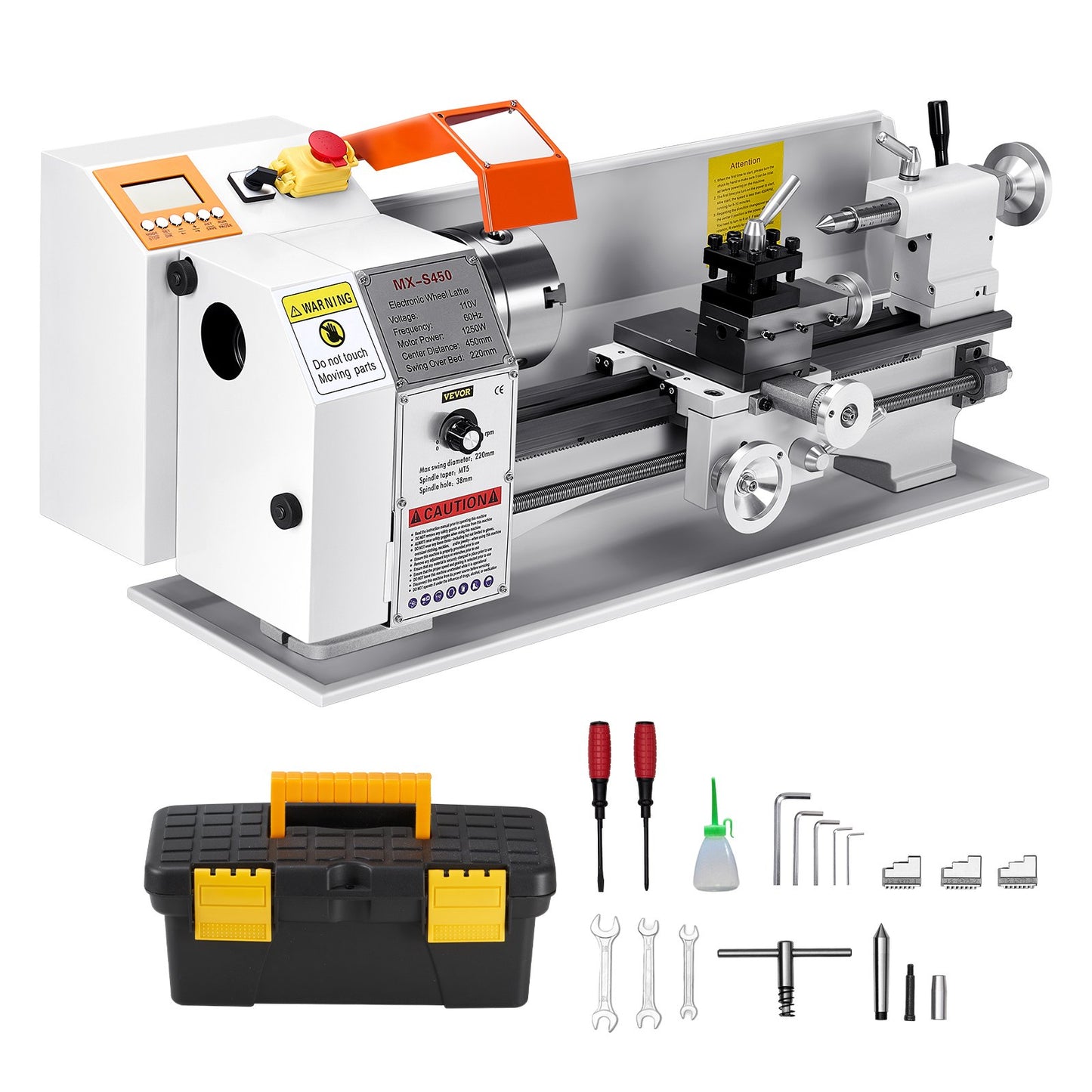 Metal Lathe Machine, 220 x 450 mm(8.7 x 18 in), Precision Bench Power Metal Lathe, Automatic Feed, 0-2500 RPM Variable Speed, 1250W Brushless Motor, for Processing Precision Parts Soft Metals Wood Plastics