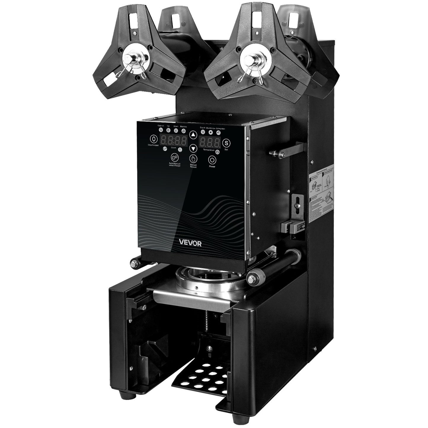 Vollautomatische Becherversiegelungsmaschine, 500–650 Becher/h, geeignet für Becher bis 190 mm Höhe und 90/95 mm Durchmesser, elektrische Boba-Tee-Versiegelungsmaschine mit digitalem LCD-Bedienfeld für Bubble Tea, Schwarz