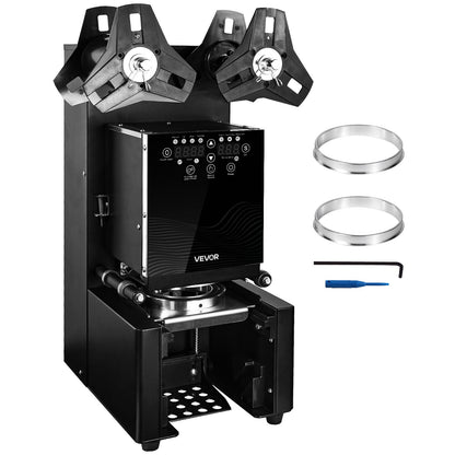 Vollautomatische Becherversiegelungsmaschine, 500–650 Becher/h, geeignet für Becher bis 190 mm Höhe und 90/95 mm Durchmesser, elektrische Boba-Tee-Versiegelungsmaschine mit digitalem LCD-Bedienfeld für Bubble Tea, Schwarz