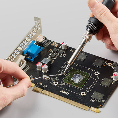 2-in-1 Hot Air Rework & Soldering Station, 820W Digital Display Rework and Soldering Iron Station with 5V USB Charging Port, Adjustable Temperature & Airflow, 3 Hot Air Nozzles, 5 Soldering Tips