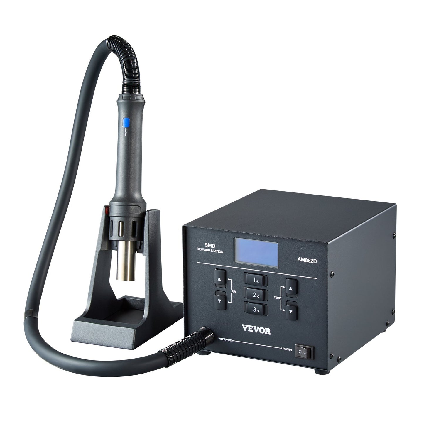 Hot Air Rework Station, 1000W Digital SMD Rework Station, 212℉-896℉ Hot Air Gun with 99-Level Adjustable Airflow, 3 Pre-Set Channels & 3 Hot Air Nozzles for Chip Dismantling, Electronics Repair