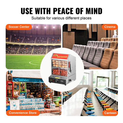 Hot-Dog-Dampfgarer, 27 l, 2-stöckiger Hot-Dog-Dampfgarer, Temperaturregelung 30℃~85℃, elektrischer Brötchenwärmer mit Schiebetüren aus gehärtetem Glas, Trennplatte und Zange, Edelstahl, für Hot Dogs und Brötchen