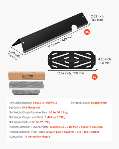 Flavorizer Bars and Heat Deflectors, 44cm Grill Replacement Part, for Weber Genesis ll 310 315 335 340, E/S 325s, ES/SX 325s, E/S 335, EX/SX/EPX-335 Grills, Porcelain-enameled Steel, 8 Pack