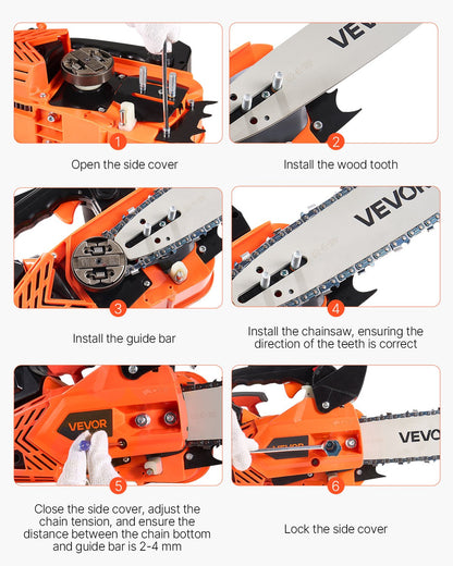 25 cc Gas Chainsaw, 12 inch Gas Powered Chainsaw, 1.02 HP Power Chain Saw with Non-Slip Handle, Gas-Powered Chainsaws with Dual Fuel Tanks, For Wood Cutting, Tree Trimming, and Land Clearing