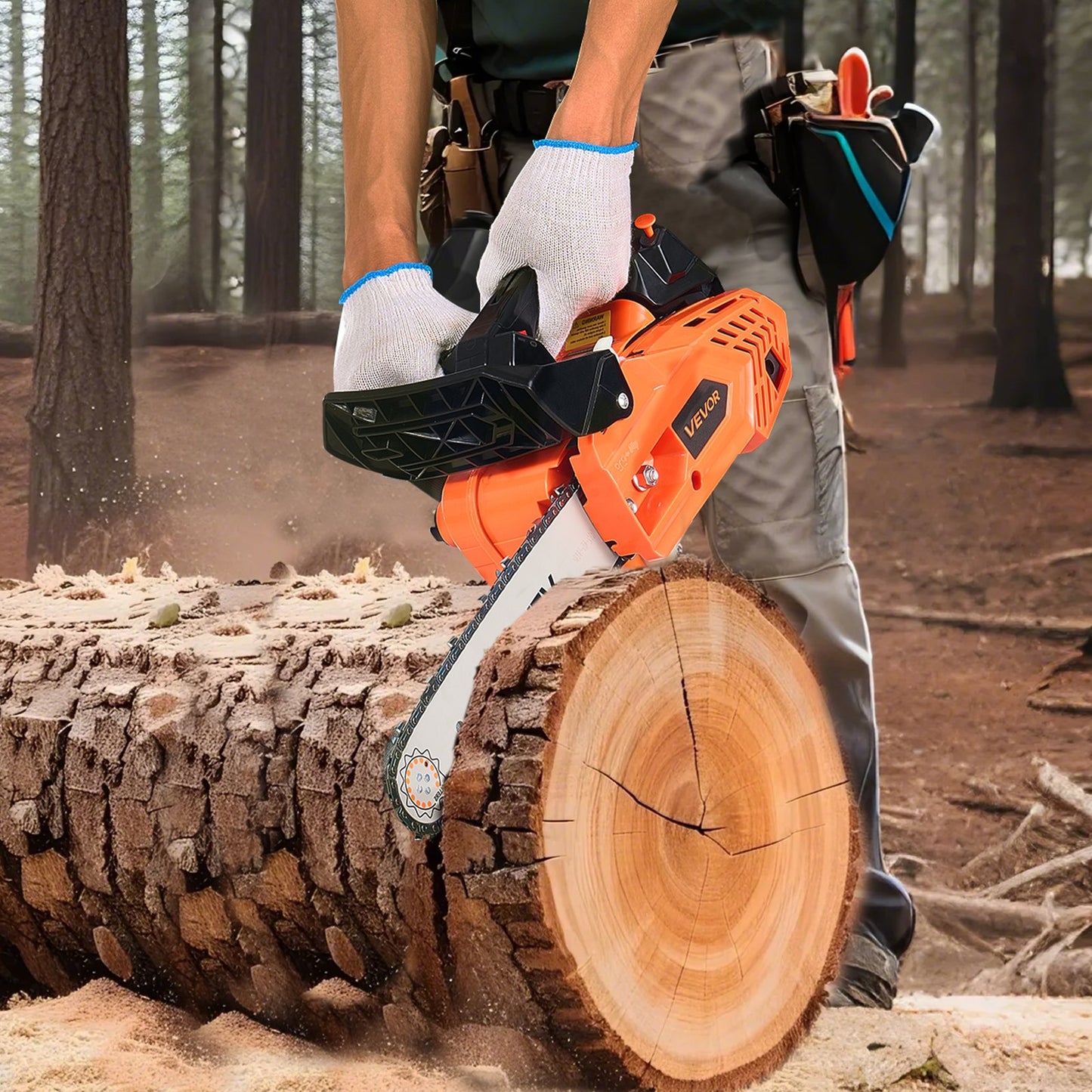 25 cc Gas Chainsaw, 12 inch Gas Powered Chainsaw, 1.02 HP Power Chain Saw with Non-Slip Handle, Gas-Powered Chainsaws with Dual Fuel Tanks, For Wood Cutting, Tree Trimming, and Land Clearing