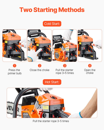 58 cc Gas Chainsaw, 20 inch Gas Powered Chainsaw, 2.7 HP Power Chain Saw with Non-Slip Handle, Gas-Powered Chainsaws with Dual Fuel Tanks, For Wood Cutting, Tree Trimming, and Land Clearing