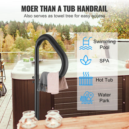 Hot Tub Handrail, 360 Rotatable Spa Side Handrail with 88.9-144.8 cm Adjustable Height, Rust-proof Aluminum Spa Step Hot Tub Hand Rail with Slide-Under Mount Base for Indoor & Outdoor, 272.2 kg Capacity