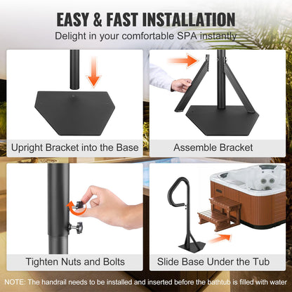 Hot Tub Handrail, 360 Rotatable Spa Side Handrail with 88.9-144.8 cm Adjustable Height, Rust-proof Aluminum Spa Step Hot Tub Hand Rail with Slide-Under Mount Base for Indoor & Outdoor, 272.2 kg Capacity