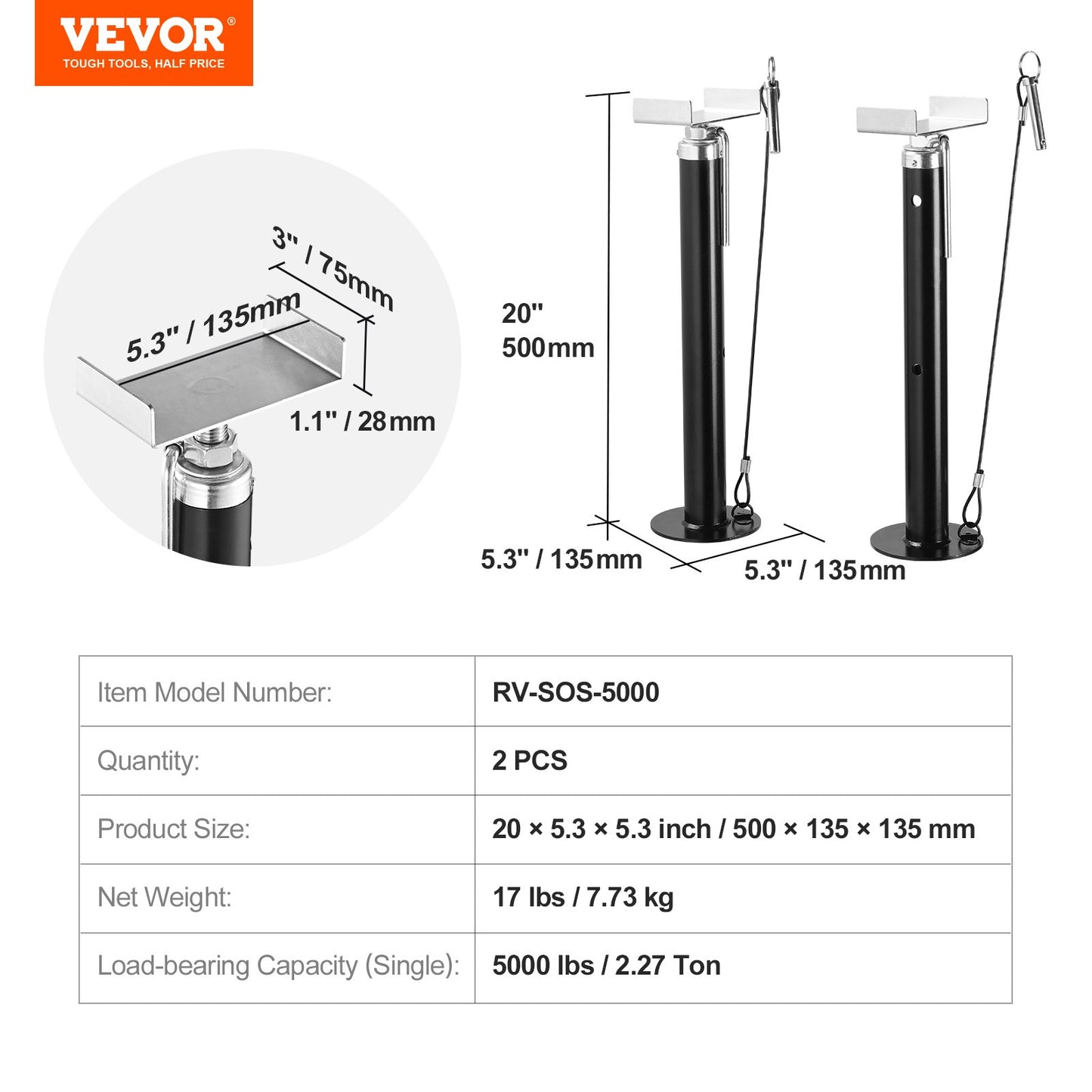 RV Slide Out Support Jacks, 5000 lbs Capacity Each Slide Out Stabilizer, Adjusts from 20"-48" Camper Slide Out Support Jacks, Heavy-duty Slide out Stabilizers for RV, Camper and Travel Trailer
