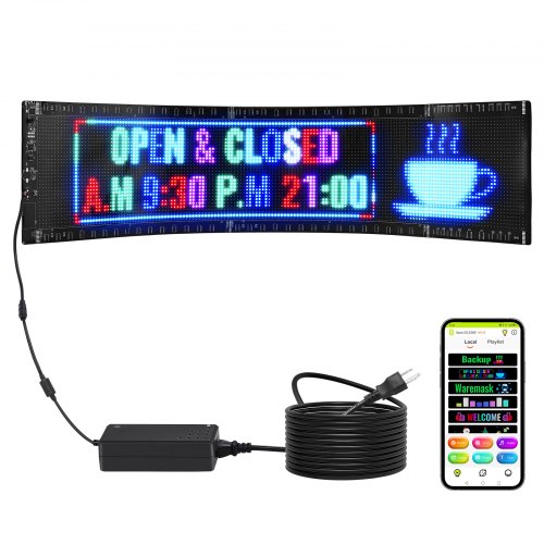 Programmable LED Sign, P5 Full Color LED Scrolling Panel, DIY Custom Text Animation Pattern Display Board, Bluetooth APP Control Message Shop Sign for Store Business Car Advertising, 83.5x20cm