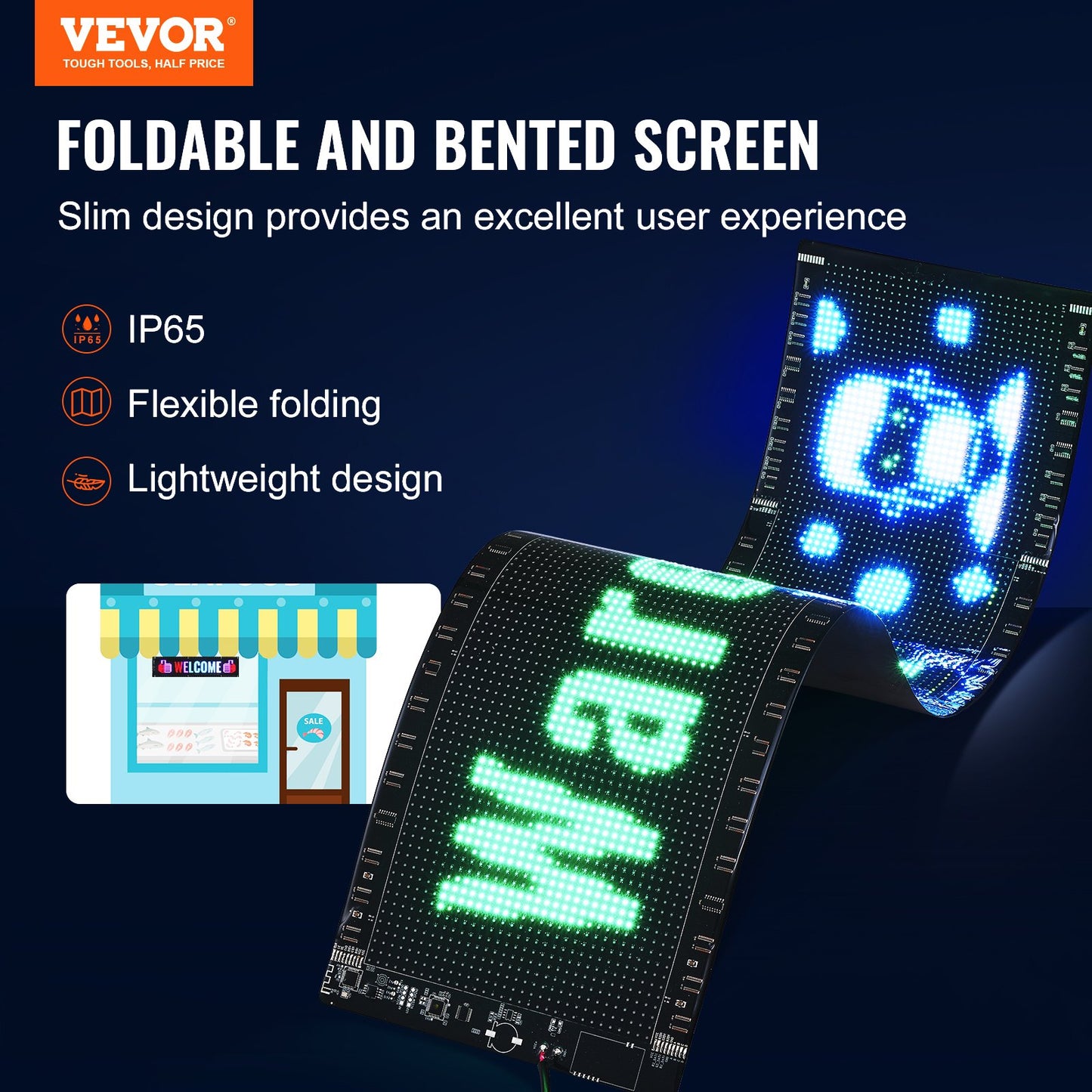 Programmable LED Sign, P5 Full Color LED Scrolling Panel, DIY Custom Text Animation Pattern Display Board, Bluetooth APP Control Message Shop Sign for Store Business Car Advertising, 83.5x20cm