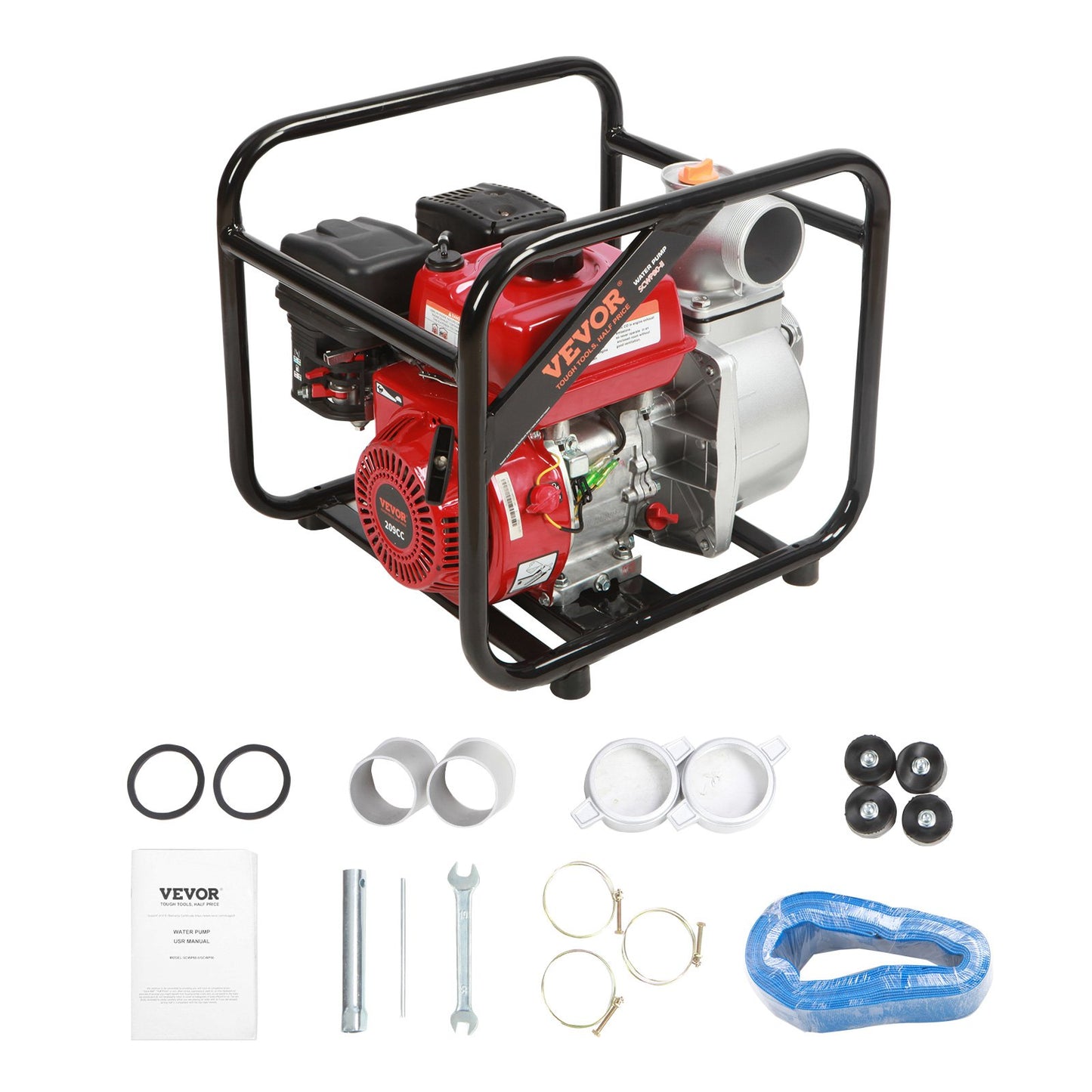 Benzinbetriebene Wasserpumpe, 7,6 cm Ein-/Auslass, 5,2 kW (7 PS), 1003,5 l/min, 43,3 m Förderhöhe, 6,7 m Saughöhe, 4-Takt-Benzin-Schmutzwasserpumpe mit 7,6 m Schlauch für Bewässerung und Pools, EPA-zertifiziert