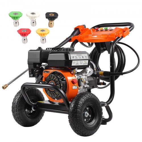 Gas Pressure Washer, 3500 PSI 10L/min, 2.6 GPM Gas Powered Pressure Washer with Aluminum Pump, Spray Gun and Extension Wand, 5 Nozzle Set, for Cars, Fences, Homes, Driveways, Patios, Furniture