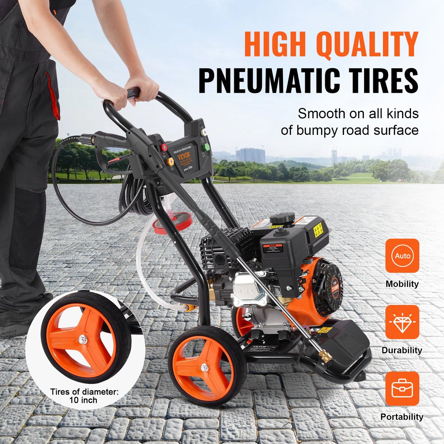 Gas Pressure Washer, 3950 PSI 10L/min, 2.6 GPM Gas Powered Pressure Washer with Copper Pump, Spray Gun and Extension Wand, 5 Nozzle Set, for Cars, Fences, Homes, Driveways, Patios, Vertical