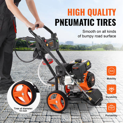 Gas Pressure Washer, 3950 PSI 10L/min, 2.6 GPM Gas Powered Pressure Washer with Copper Pump, Spray Gun and Extension Wand, 5 Nozzle Set, for Cars, Fences, Homes, Driveways, Patios, Vertical