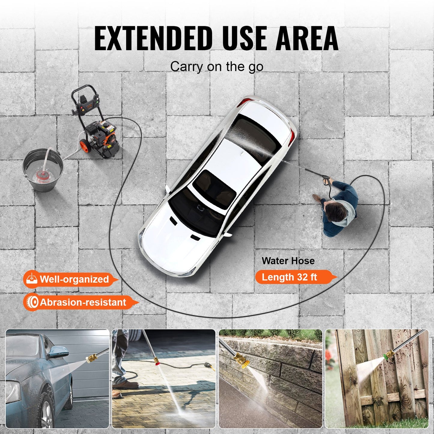 Gas Pressure Washer, 3950 PSI 10L/min, 2.6 GPM Gas Powered Pressure Washer with Copper Pump, Spray Gun and Extension Wand, 5 Nozzle Set, for Cars, Fences, Homes, Driveways, Patios, Vertical