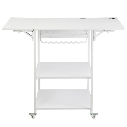 Heat Press Table, 3 Tier Movable Heat Press Stand, Foldable Heat Transfer Machine Stand with Wheels and Vinyl Roll Holder, Rolling Metal Workbench for Sublimation Transfer Machine, White