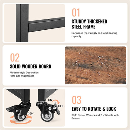 Heat Press Table, 3 Tier Movable Heat Press Stand, Foldable Heat Transfer Machine Stand with Wheels and Vinyl Roll Holder, Rolling Metal Workbench for Sublimation Transfer Machine, Brown